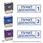 Комплект из трёх штампов «Пункт досмотра» с номерами № 1, 2, 3 с рамкой, на автоматической оснастке GRM 4911 P3 с корпусами трёх разных цветов, синий оттиск.