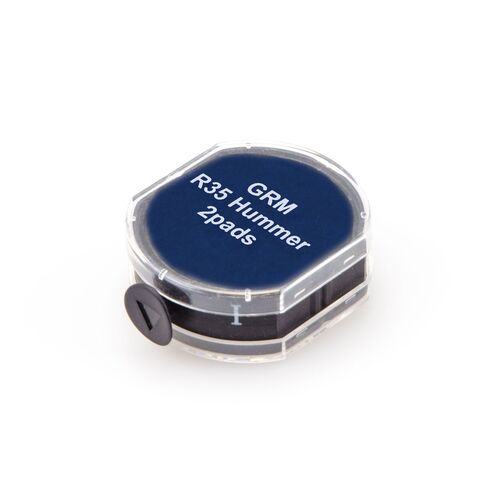 GRM R35 2 Pads Hummer Двухсторонняя офисная сменная штемпельная подушка синего цвета для автоматических печатей. Синяя с крышкой