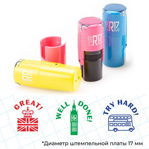 «Английский язык». Комплект оценочных мини-печатей
Комплект школьных мини-печатей для преподавателя английского языка, с разноцветными изображениями символов Великобритании и поощрительными надписями на английском языке.